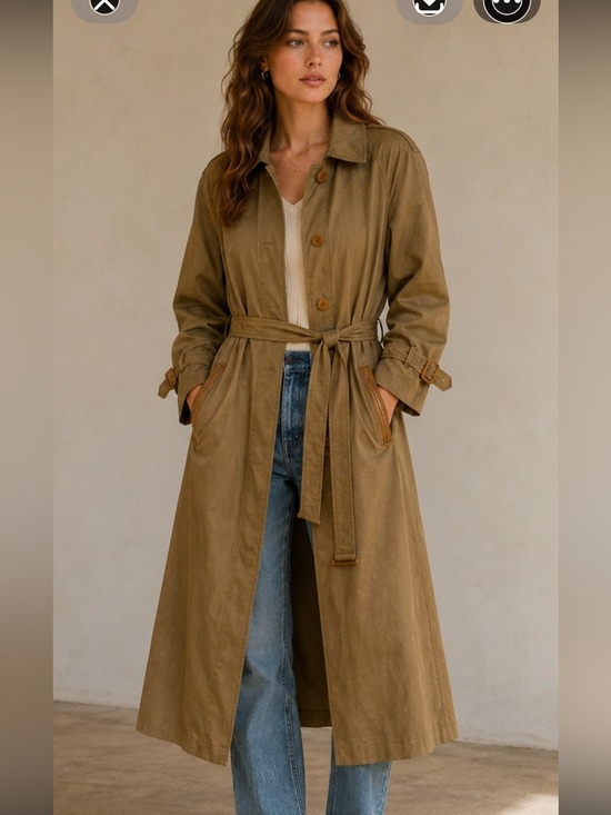 Etienne Aigner Jackets & Blazers - Etienne Aigner Vintage Olive Trench Coat Belted Leather Trim Wool Lined Sz 8